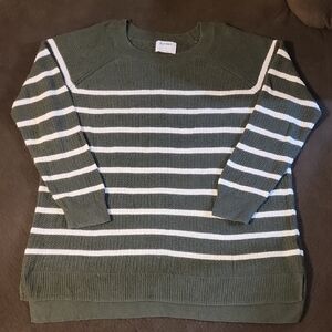 Old Navy Olive and White Striped Sweater